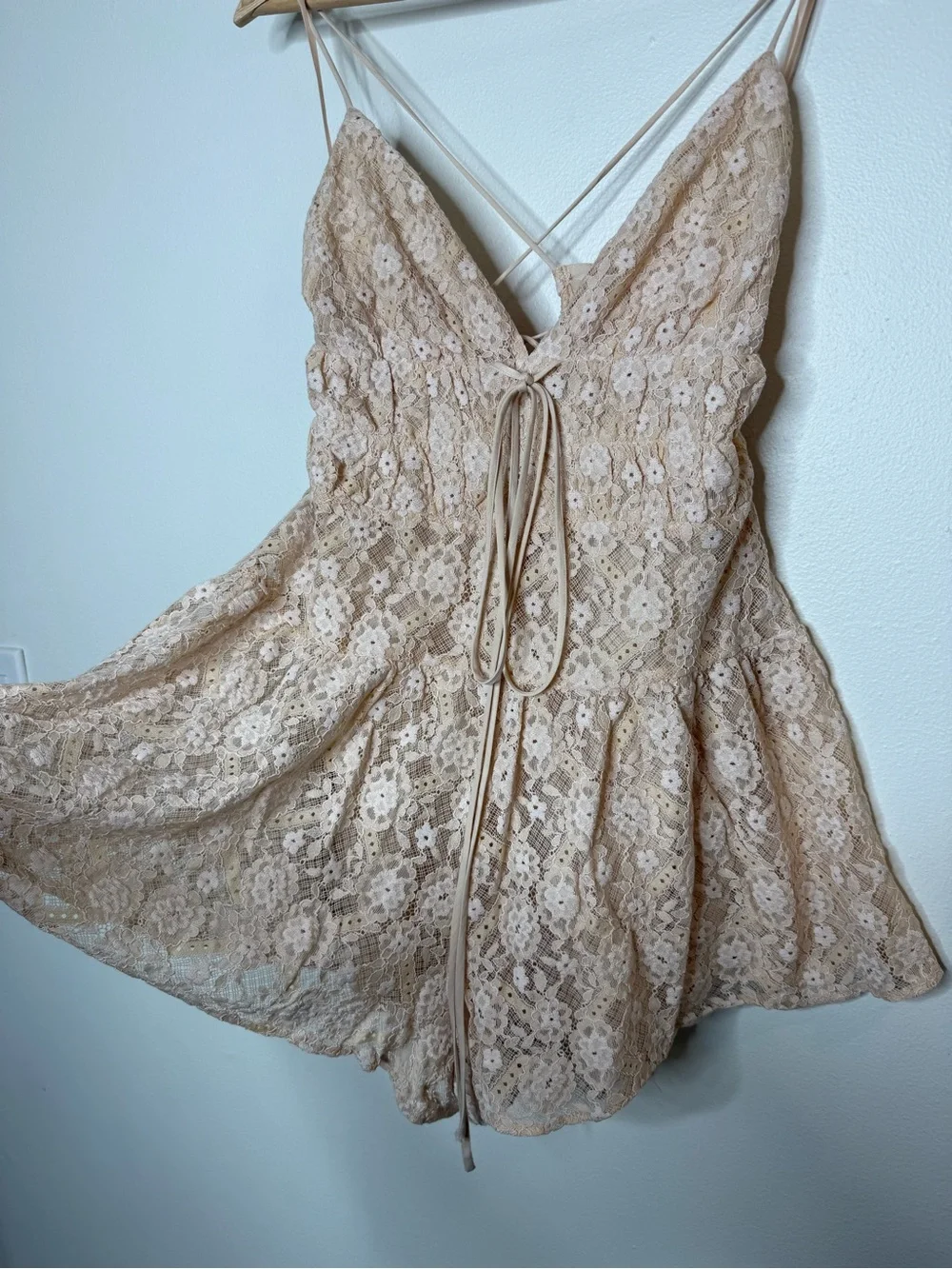 Free People Lexi Lace Romper blush pink small Coastal Cowgirl Western Festival
